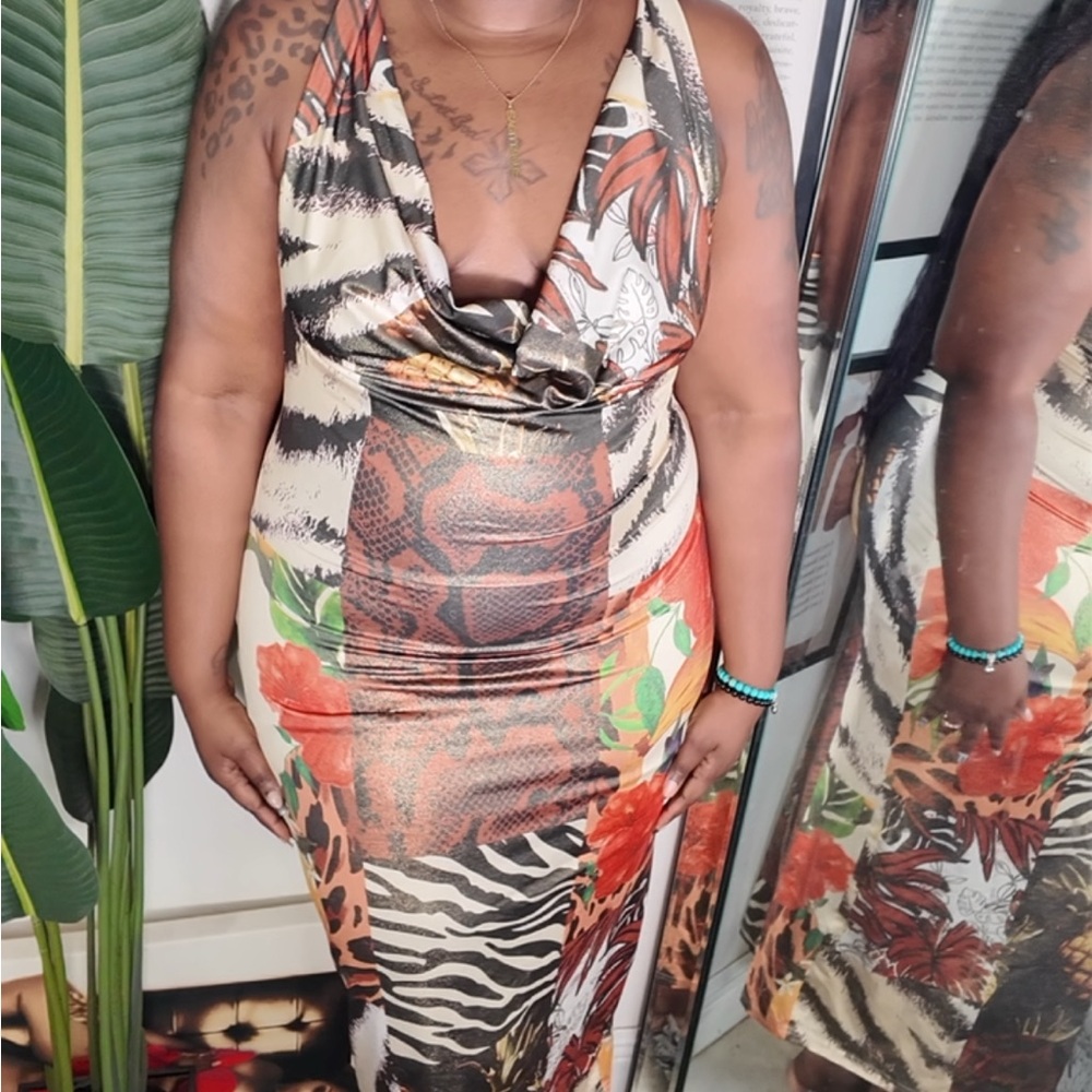 Tropical Print Halter Dress